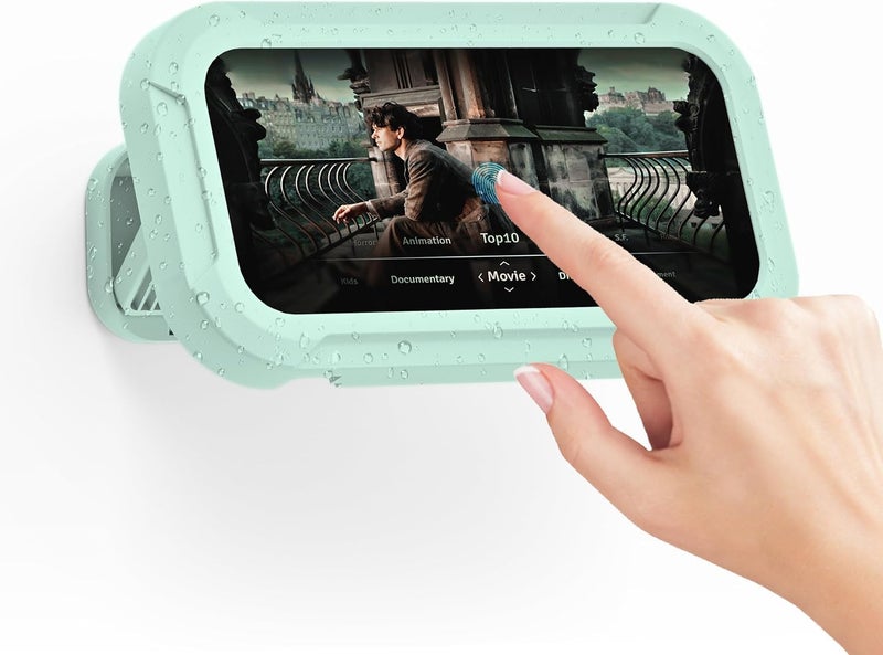 Shower Phone Holder Waterproof, 360° Rotatable Retractable Adjustable, Anti-Fog with Touch Screen Wall Mount Stand Case Universal for Bathroom, Kitchen, Accessories for up to 7" Cell Phones, Green